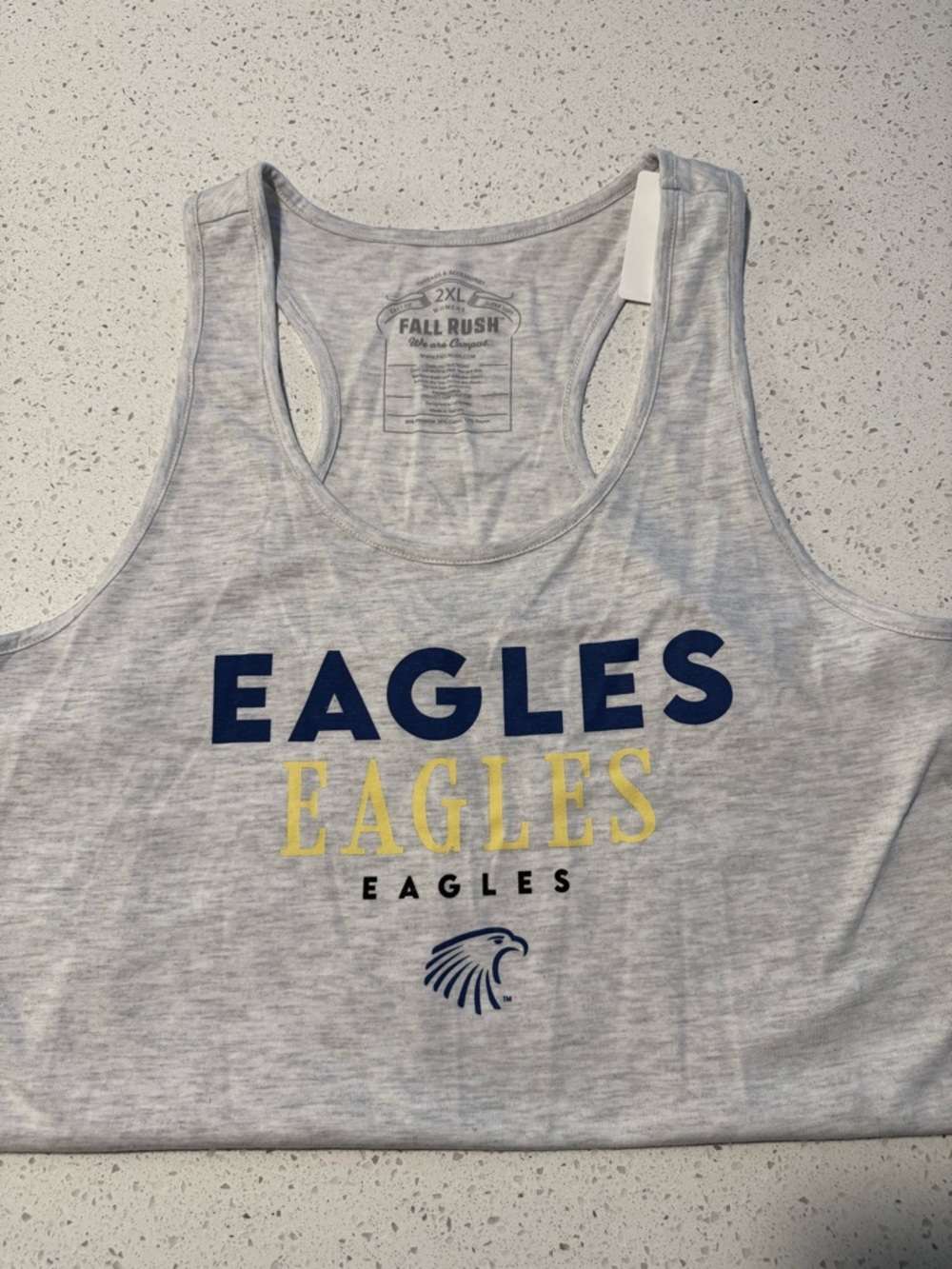 Embry-Riddle Eagles Graphic Tank Top in Heather Gray with Navy & Yellow Print